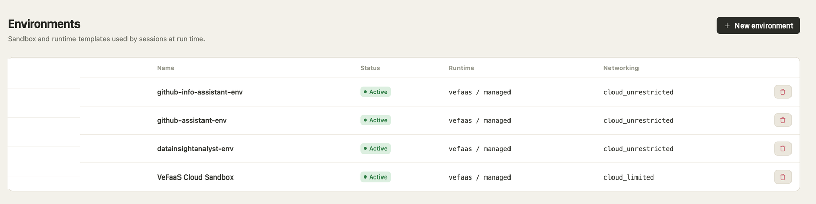 OpenMaple runtime environments real console screenshot inside the managed agents section